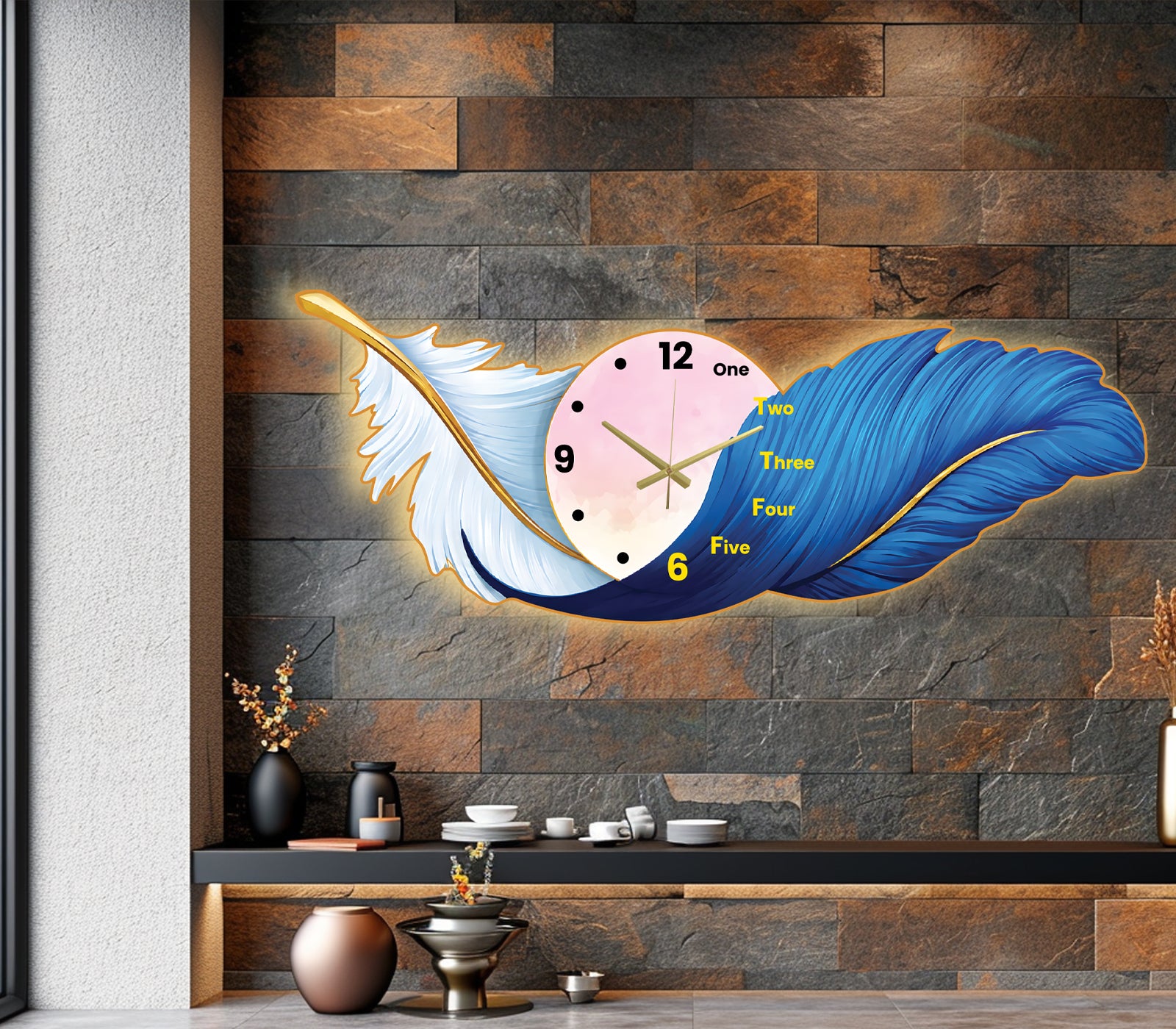 Premium Feather Wall Clock- GD-504