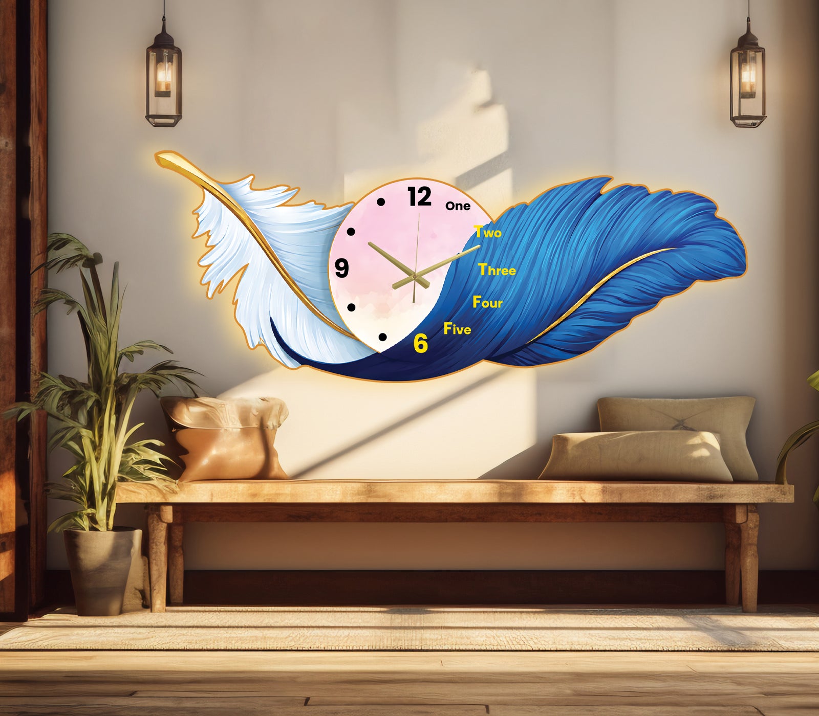 Premium Feather Wall Clock- GD-504
