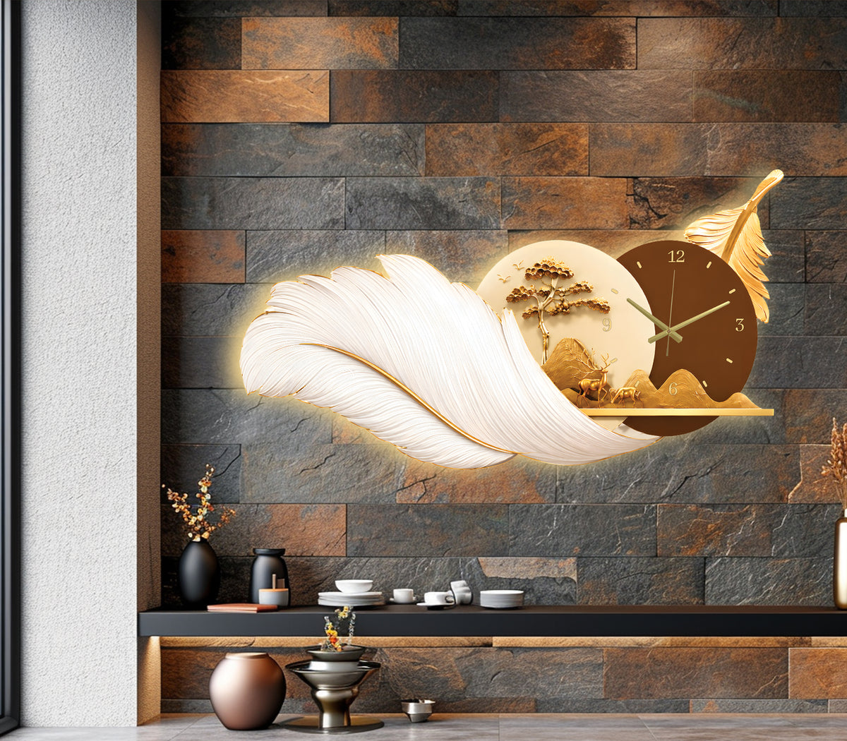 Premium Feather Wall Clock- GD-507