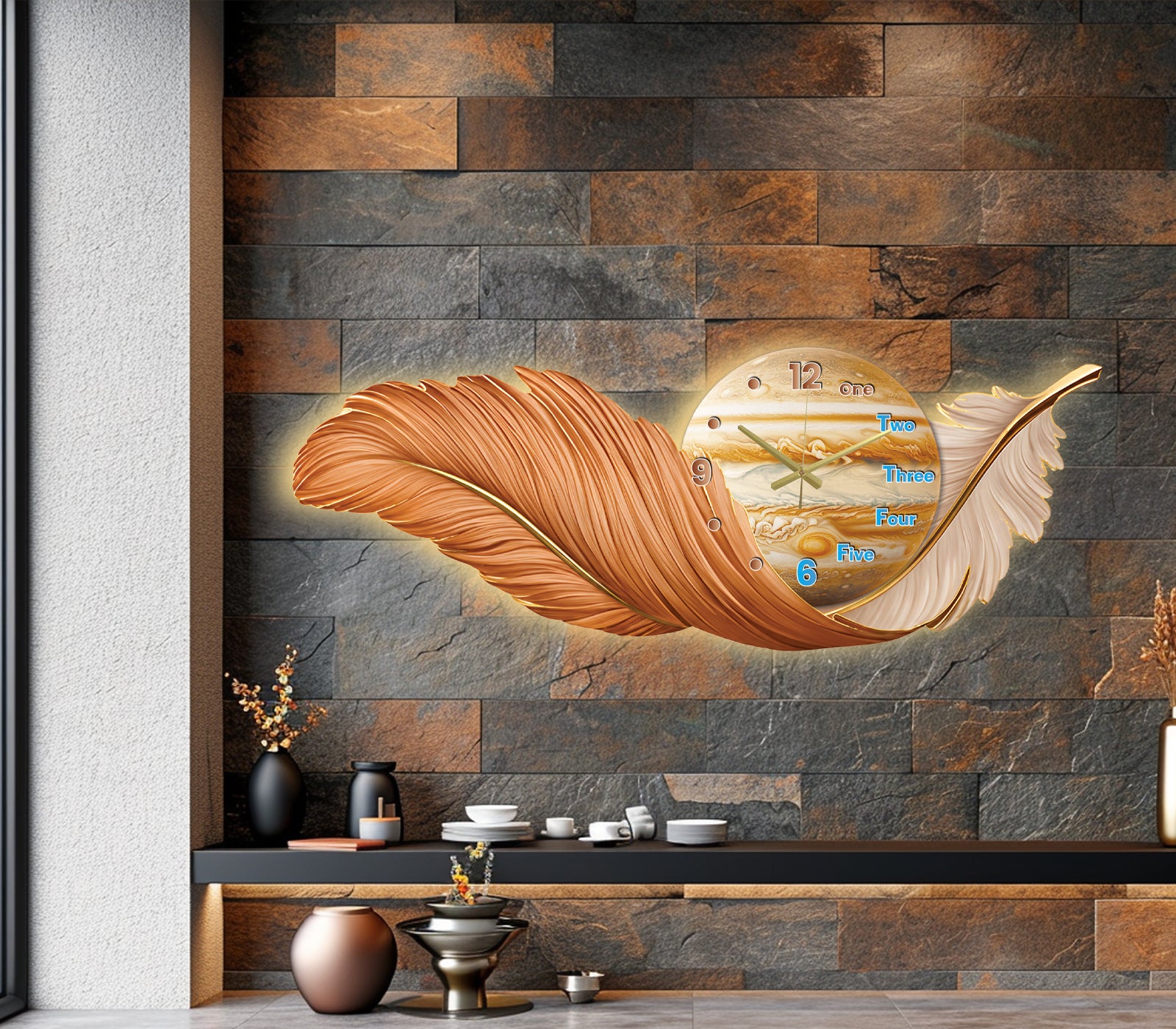 Premium Feather Wall Clock- GD-505