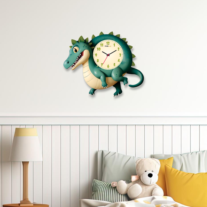 Crocodile Cartoon Acrylic Wall Clock for Kids' Rooms