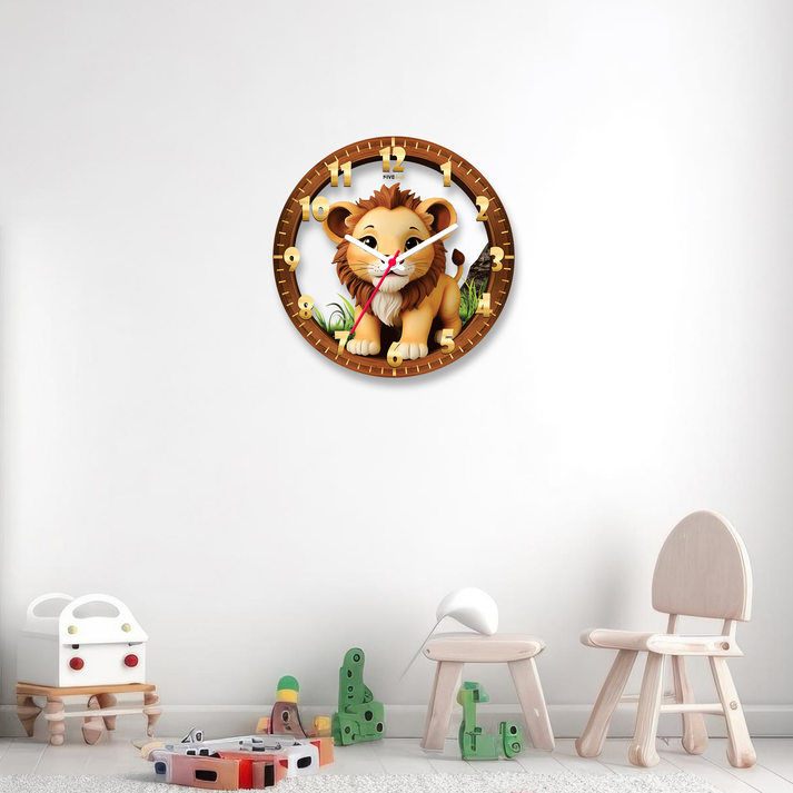 Unleash Your Child's Inner Roar with the Lion Cartoon Acrylic Wall Clock