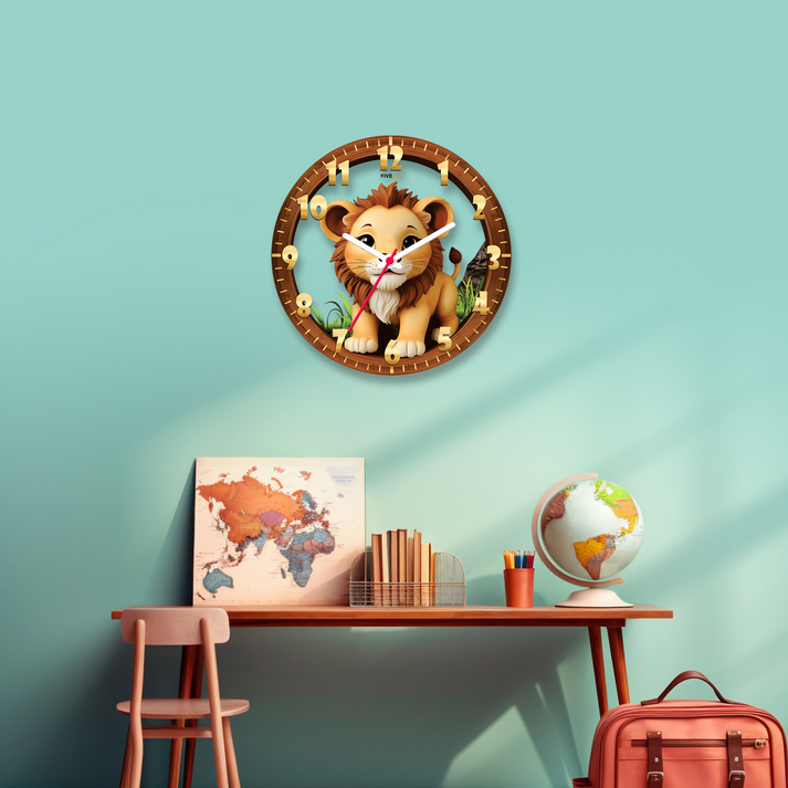 Unleash Your Child's Inner Roar with the Lion Cartoon Acrylic Wall Clock