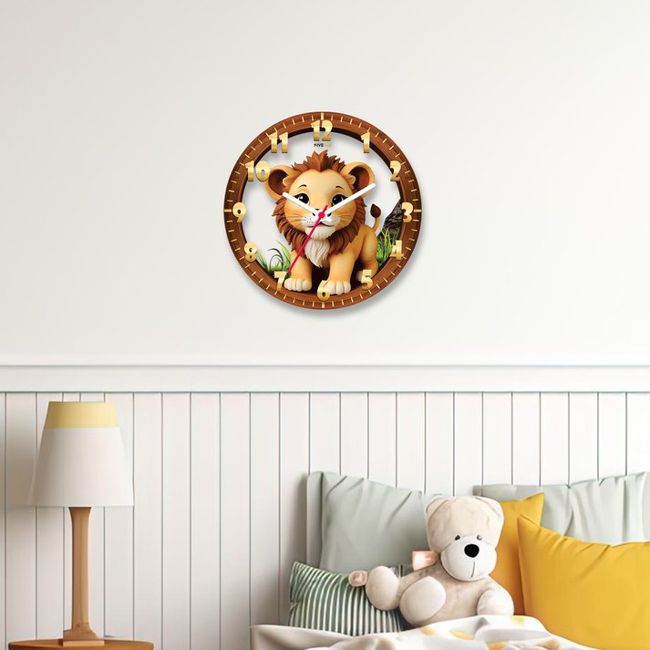 Unleash Your Child's Inner Roar with the Lion Cartoon Acrylic Wall Clock