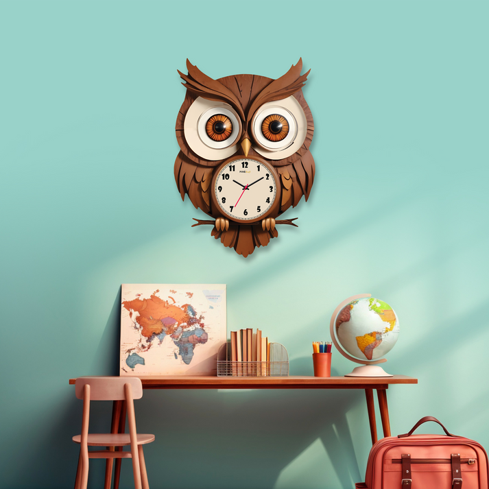 Unleash the Cuteness with the Owl Cartoon Acrylic Wall Clock for Rooms