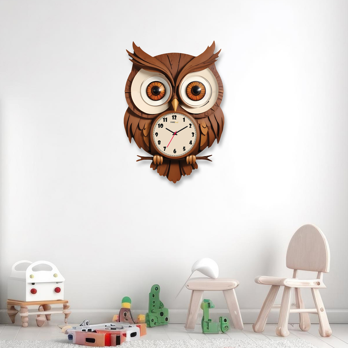 Unleash the Cuteness with the Owl Cartoon Acrylic Wall Clock for Rooms