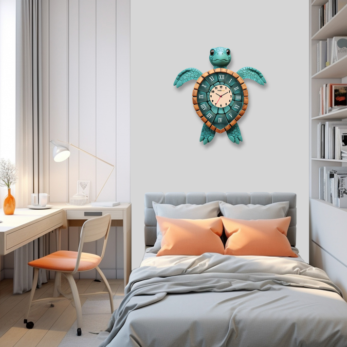 Vibrant Colorful Turtle Acrylic Wall Clock for Kids or Any Rooms