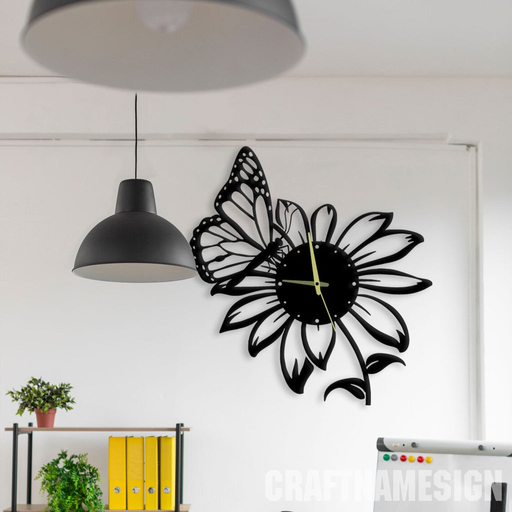 Butterfly On Flower  Acrylic Wall Clock Modern Design