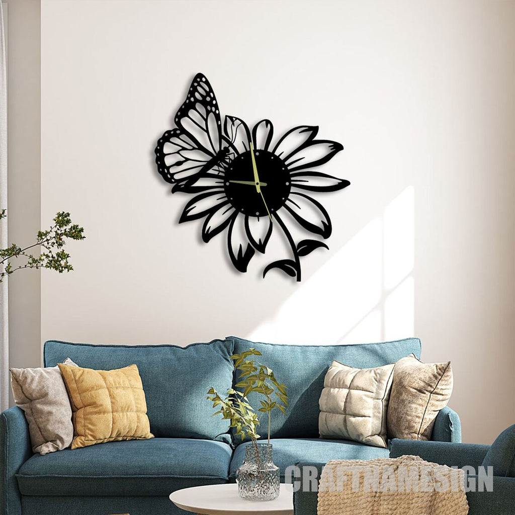 Butterfly On Flower  Acrylic Wall Clock Modern Design
