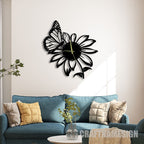 Butterfly On Flower  Acrylic Wall Clock Modern Design