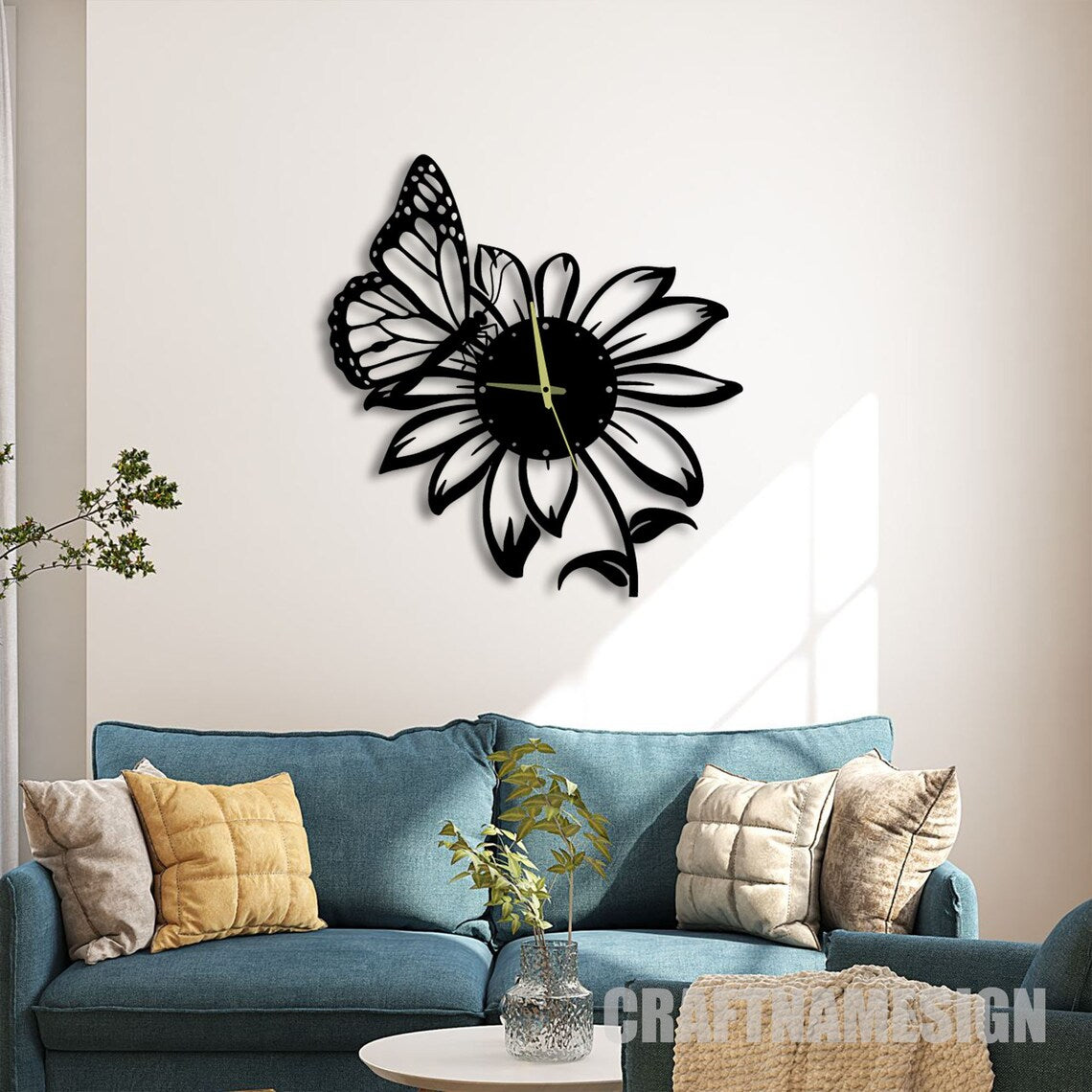 Butterfly On Flower  Acrylic Wall Clock Modern Design