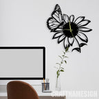 Butterfly On Flower  Acrylic Wall Clock Modern Design
