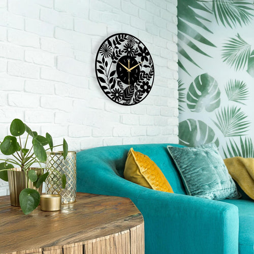Floral Metal Wall Clock Oversized Botanical Decor